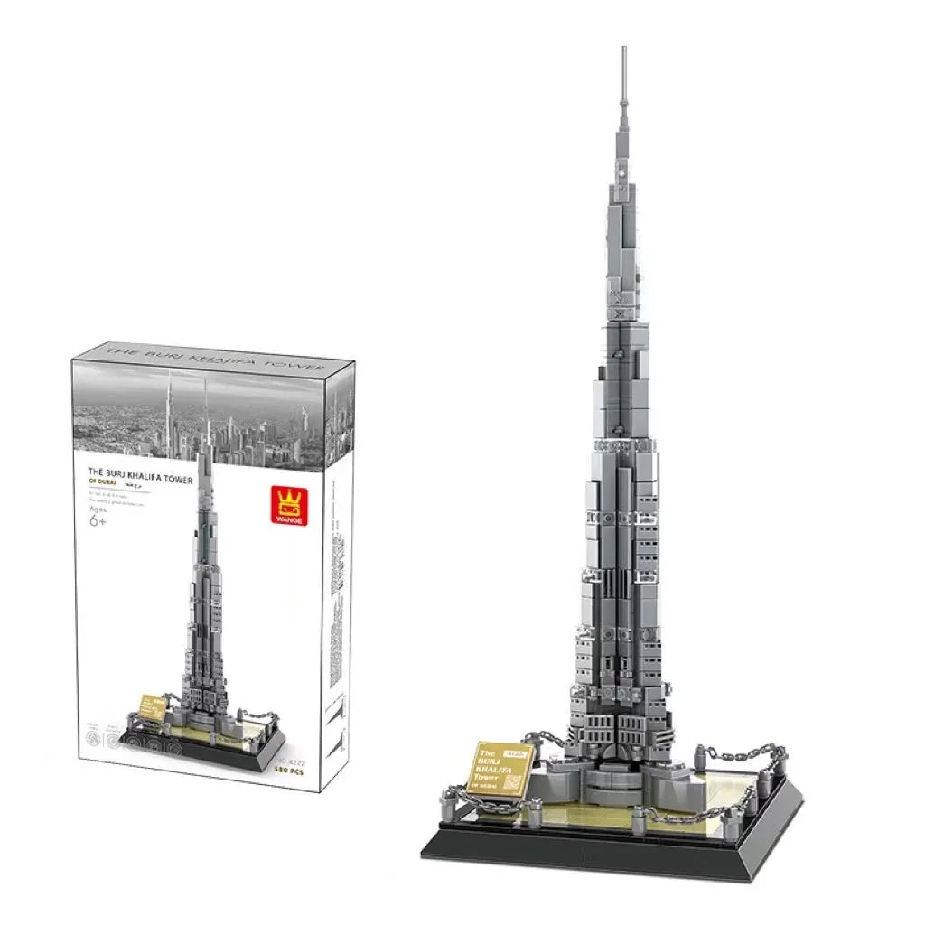 Wange building block set showing over 800 small ABS plastic pieces for constructing global landmark models.