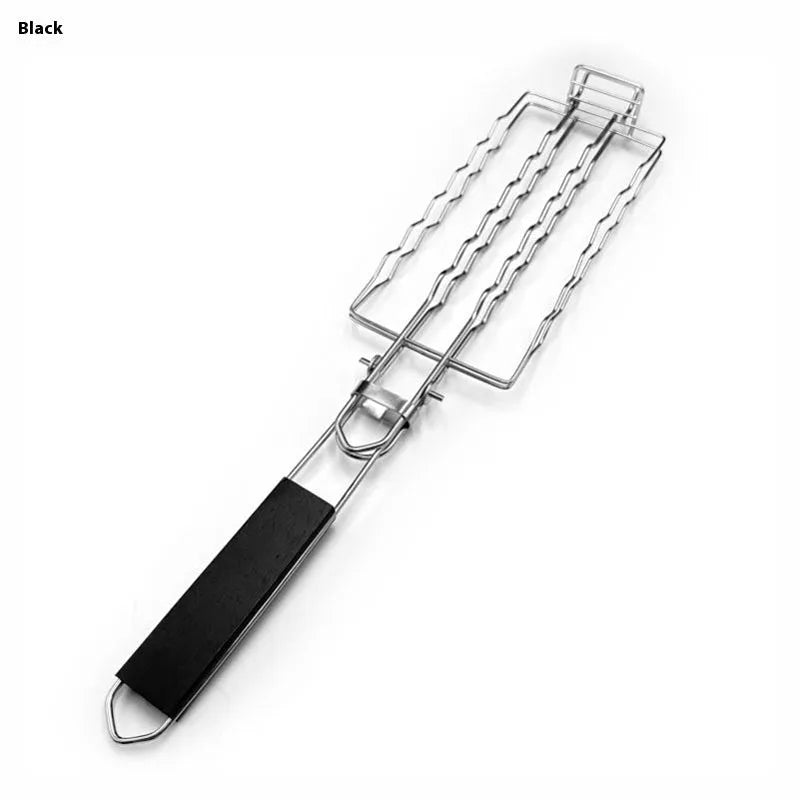 Stainless steel square folding barbecue net with black handle