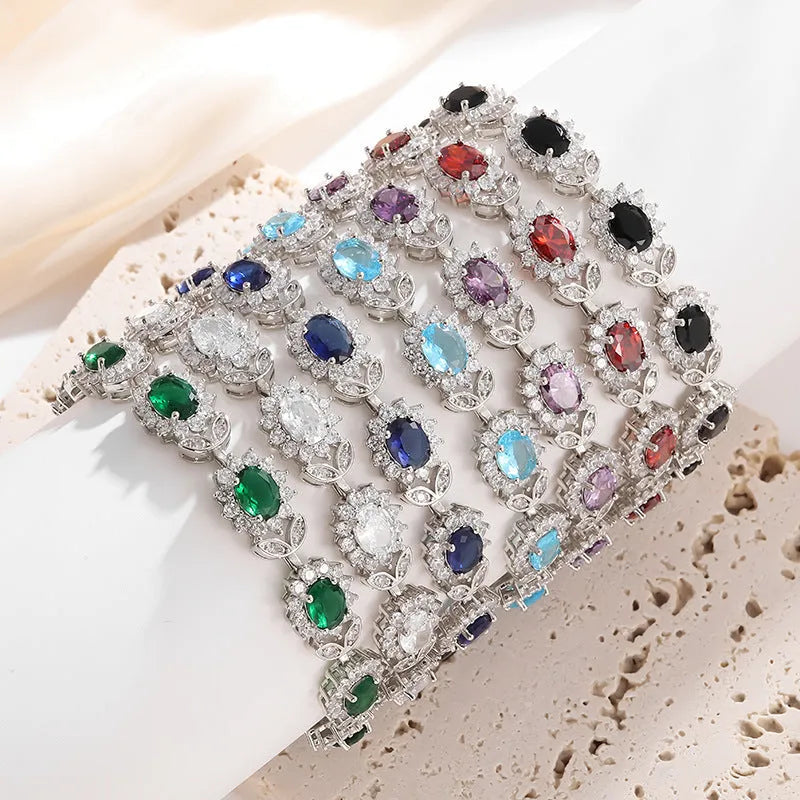 Personality Trend women's simple zircon bracelet with electroplated finish in multiple gemstone colours