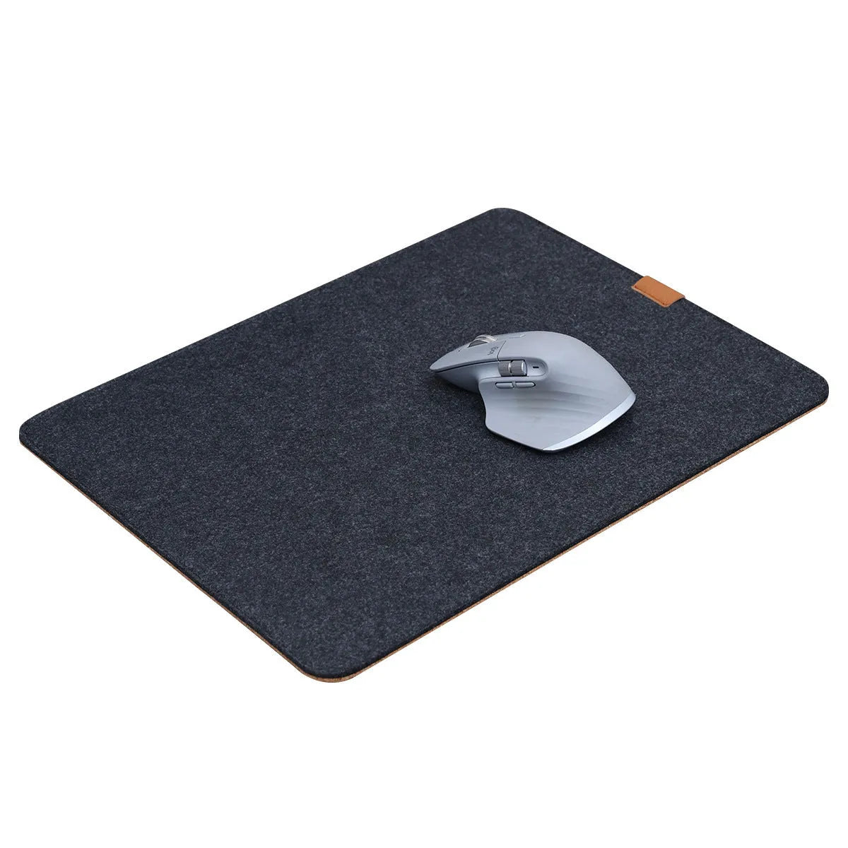 Oversized black grey felt and cork mouse mat on office desk with non-slip backing
