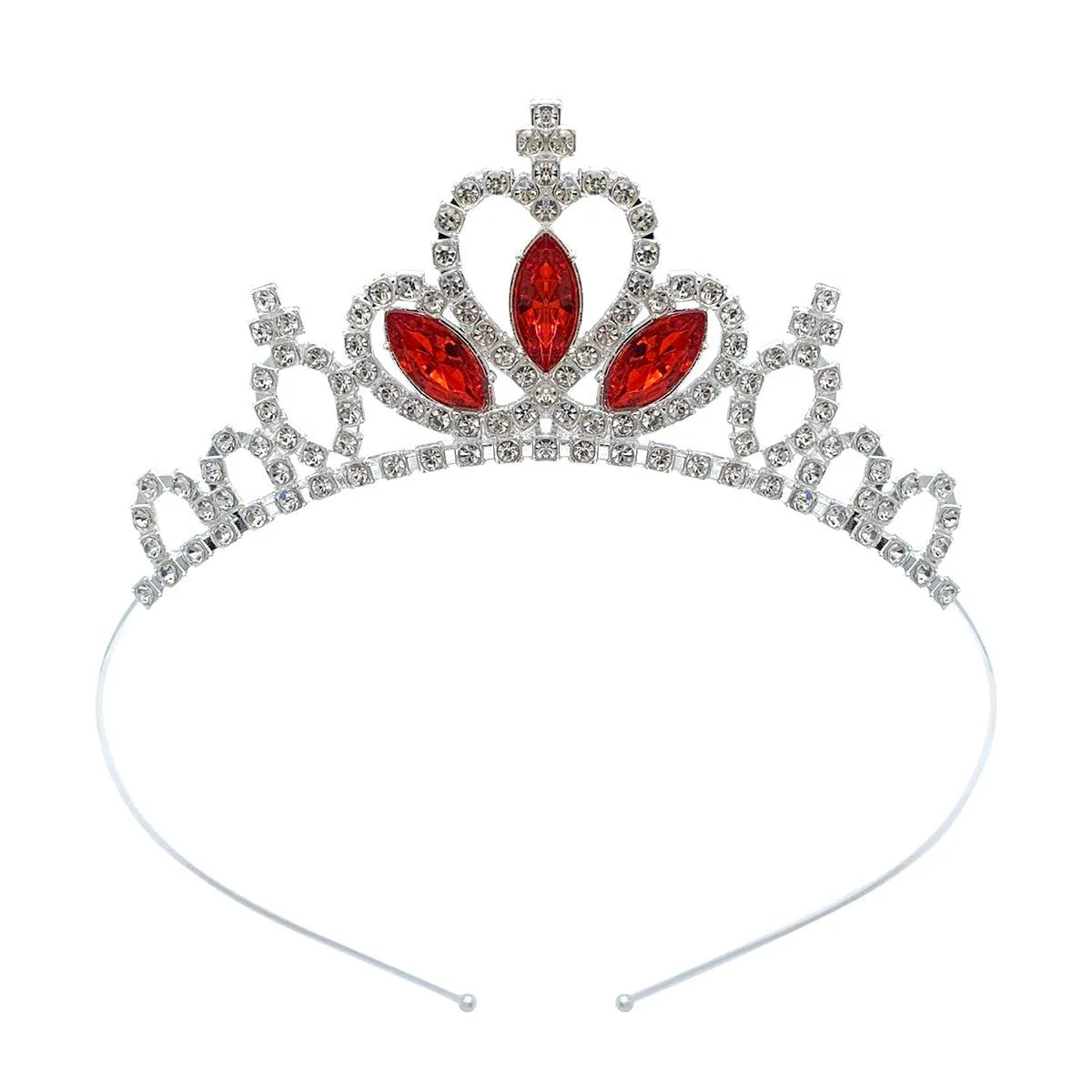 Girl's electroplated alloy princess crown headdress in gold and silver colour variations with gemstone-effect finishes.
