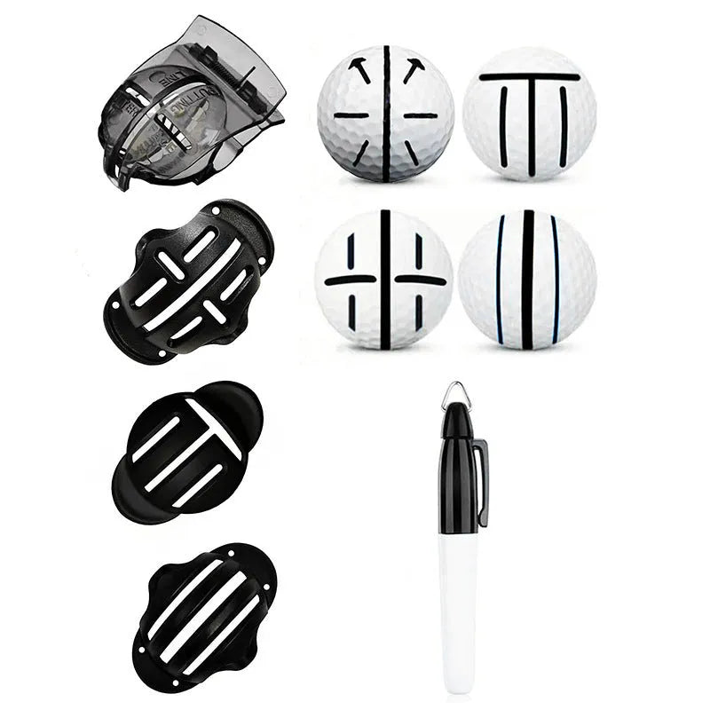 Plastic golf scriber alignment tool set with multiple tips and drawing pens for putting practice
