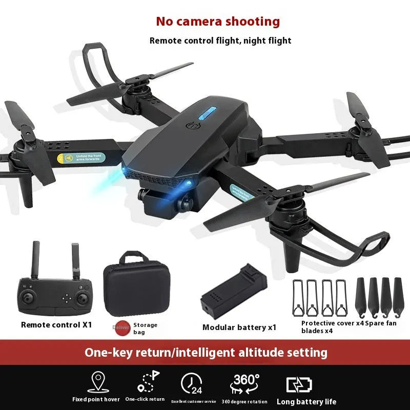 S138 black folding quadcopter drone with obstacle avoidance sensors and dual cameras, folded to under 30cm size