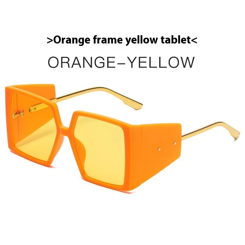 Large square acetate sunglasses available in black, blue, champagne, green, hawksbill, orange, and white frame colours