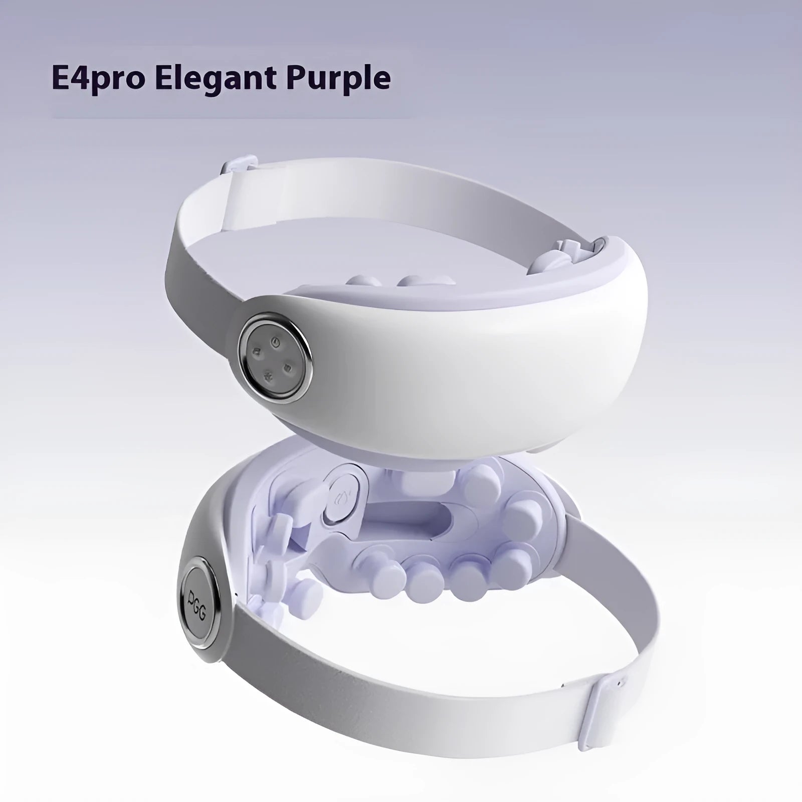 Purplish grey rechargeable Bluetooth eye steam massager and hot compress device on a plain background.