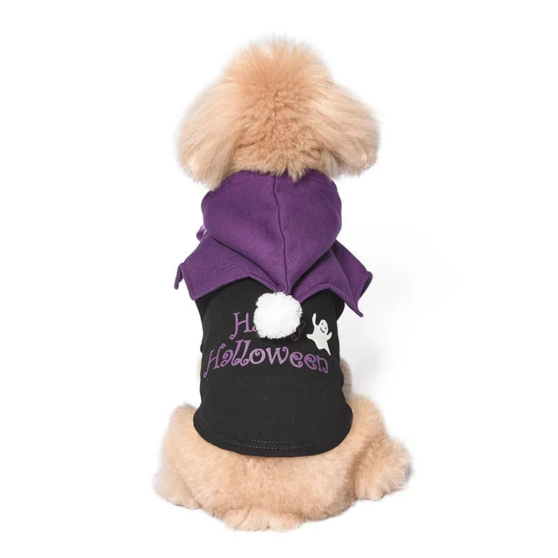Black and orange Halloween dog sweater with matching shawl two-piece cotton set