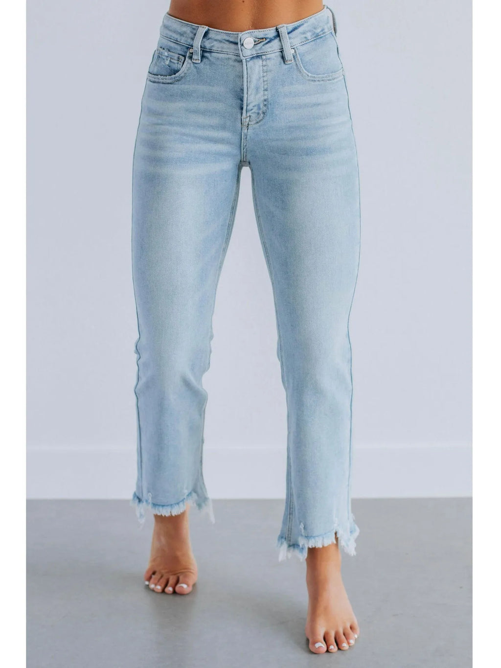 Women's hand-worn denim jeans in dark blue and light blue cotton fabric casual trousers