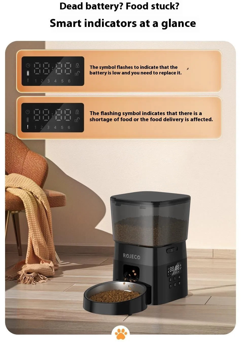 Automatic pet feeder WIFI version black with stainless steel tray and 2L capacity on counter