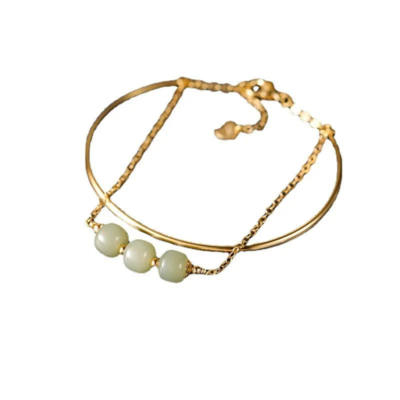 Women's Hetian jade lucky beads bracelet with gold inlay decoration in three bead count versions