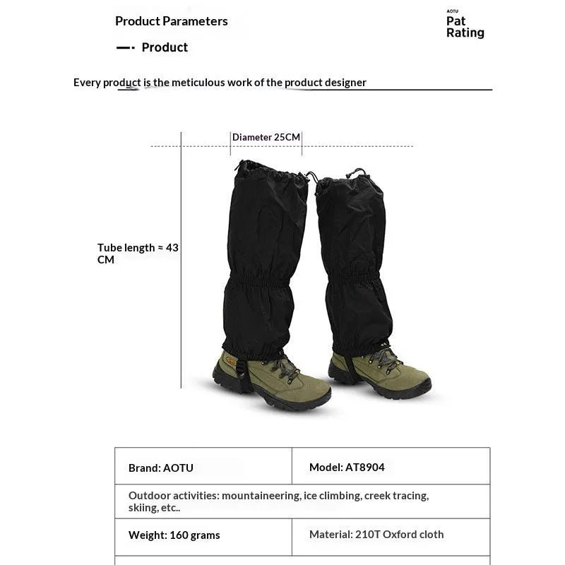 Pair of black 210D Oxford fabric hiking and skiing gaiters leg protectors
