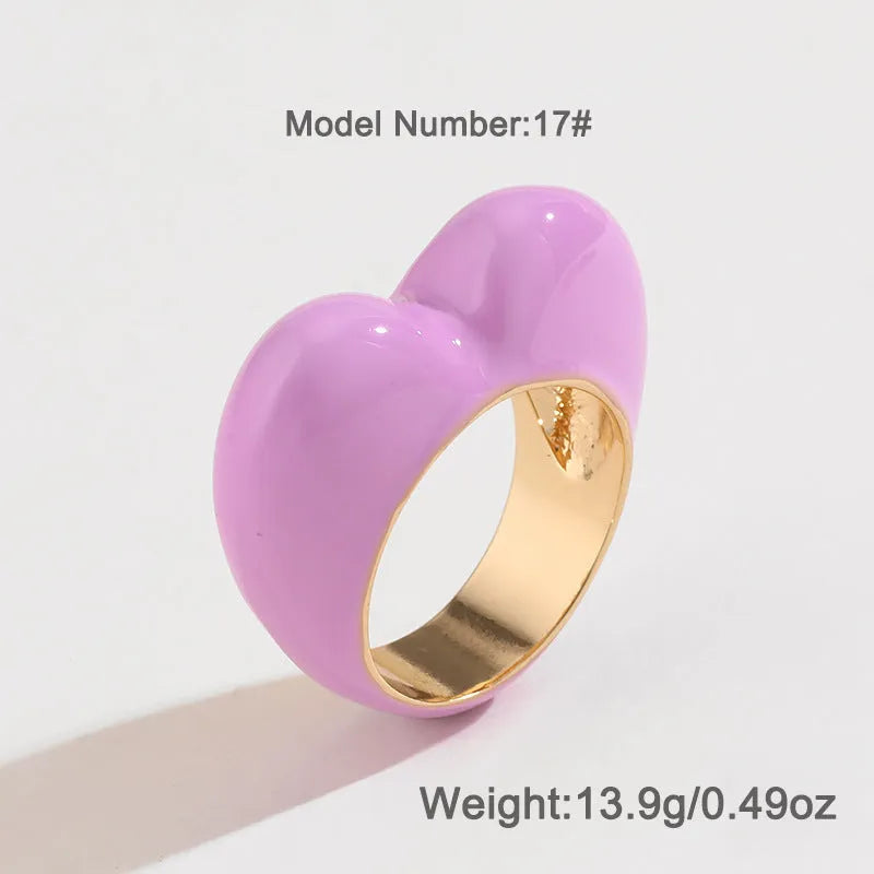 Original design heart-shaped ring with raised 3D enamel colour on a zinc alloy band.