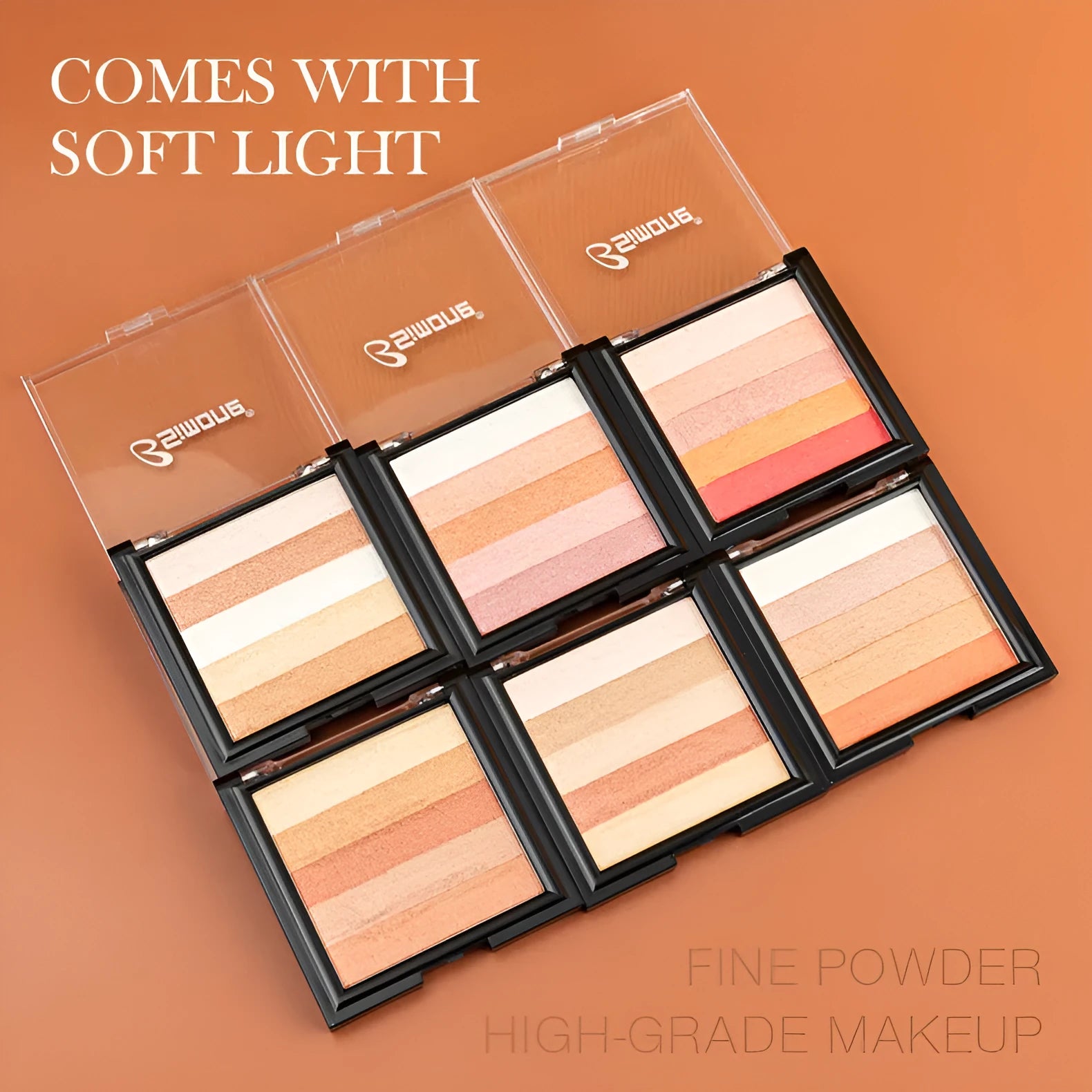 Highlight and contour eye shadow palette with six colour options for universal skin types.