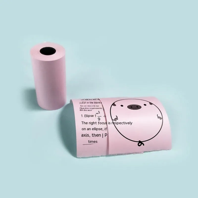 Three rolls of 57mm thermal paper in pink, yellow and blue colours