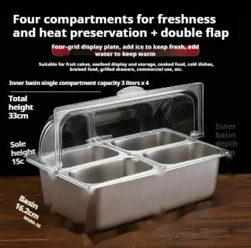 Stainless steel commercial dining plate display box with lid in multiple grid configurations