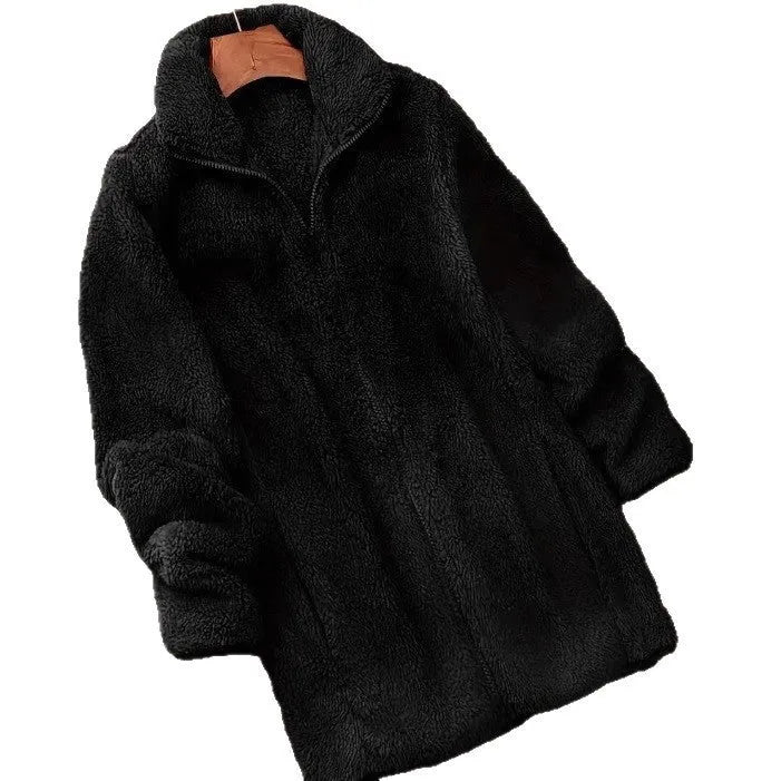 Double-sided fleece jacket in black, navy blue, or khaki for outdoor wear.