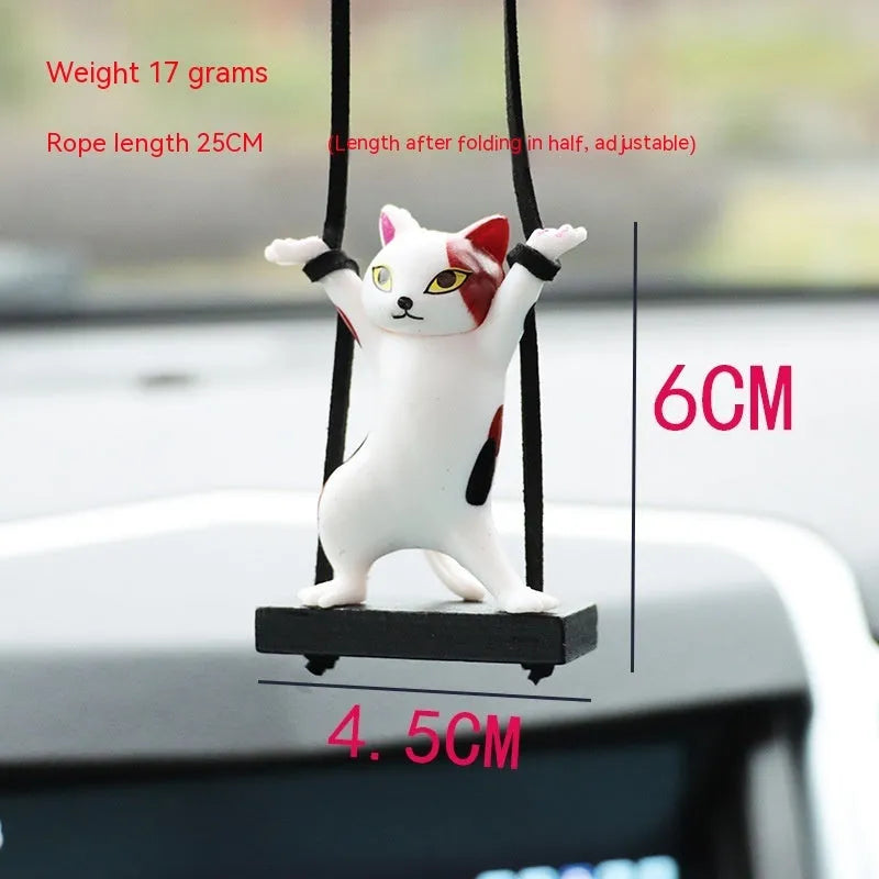 Cartoon resin cat pendant for car interior on a 25 cm adjustable rope, in black, white, flower, grey, or brown colour.