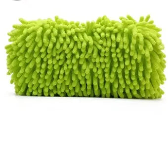 Silver green chenille microfiber car wash sponge measuring 14cm by 25cm