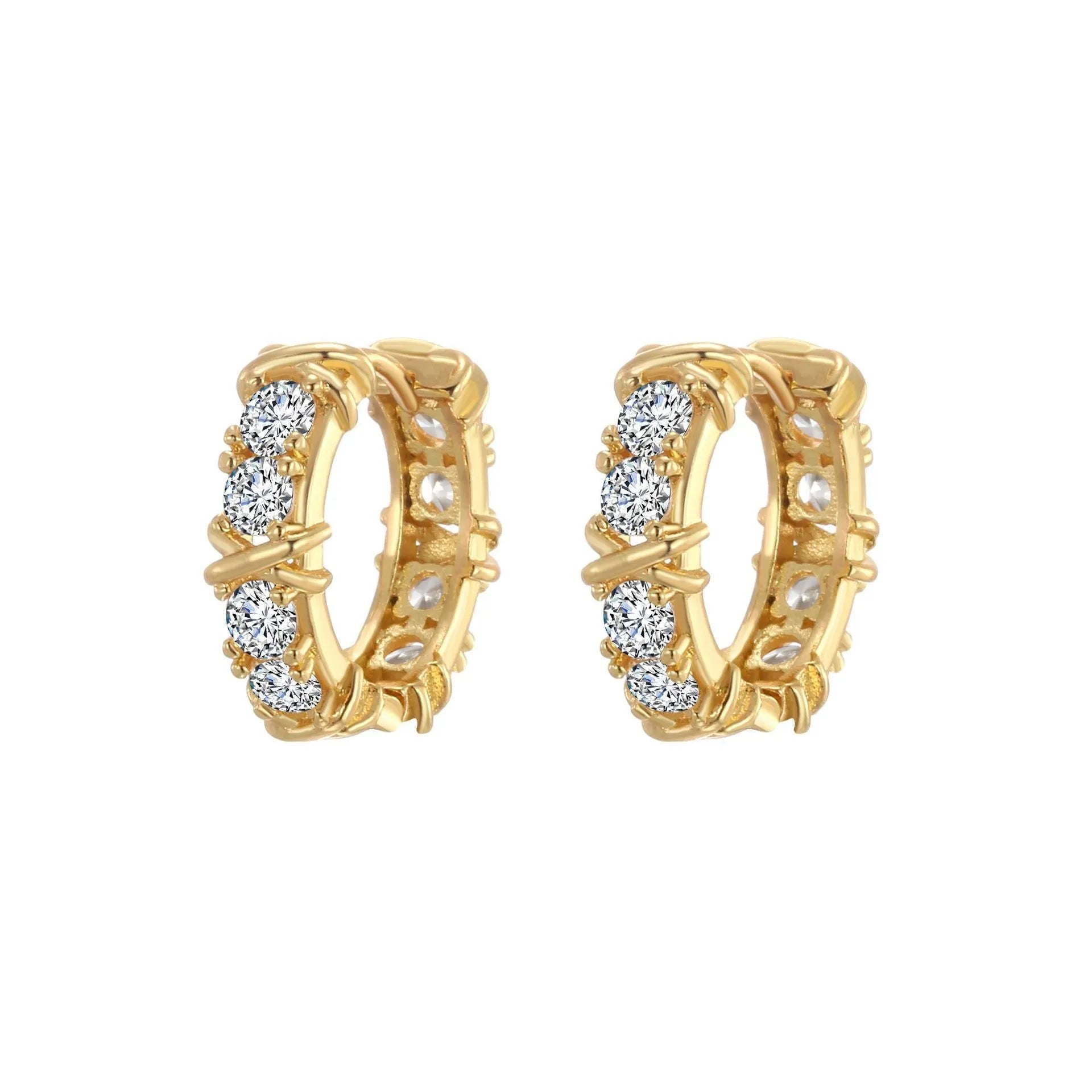 Hexagonal clover cross geometric earrings in silver or gold electroplated finish