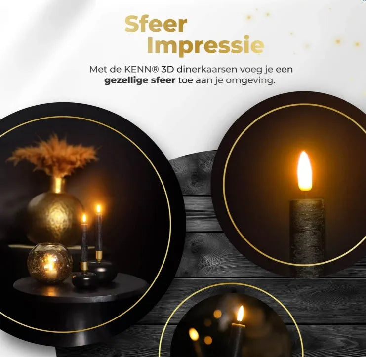 Black LED taper candle with realistic 3D flame effect, 18cm height flameless decorative lighting
