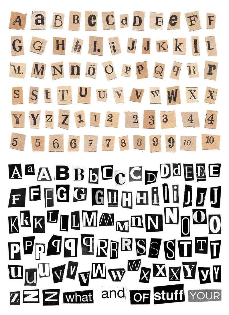 English letters and numbers label sticker set showing alphabet collections and week words in cute printed style