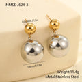 Women's stainless steel geometric ear studs with colour-block electroplated spherical beads