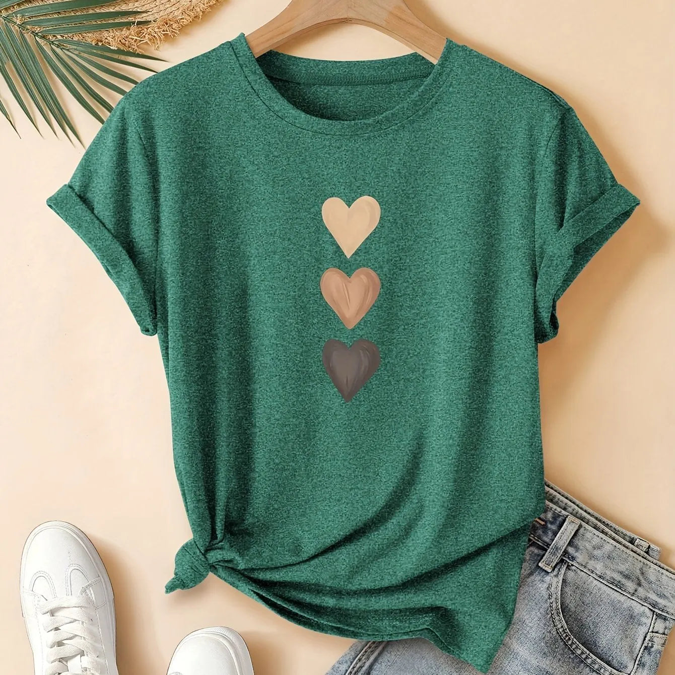 Women's art retro print cotton t-shirt in dark grey, showing short sleeves and round neck.