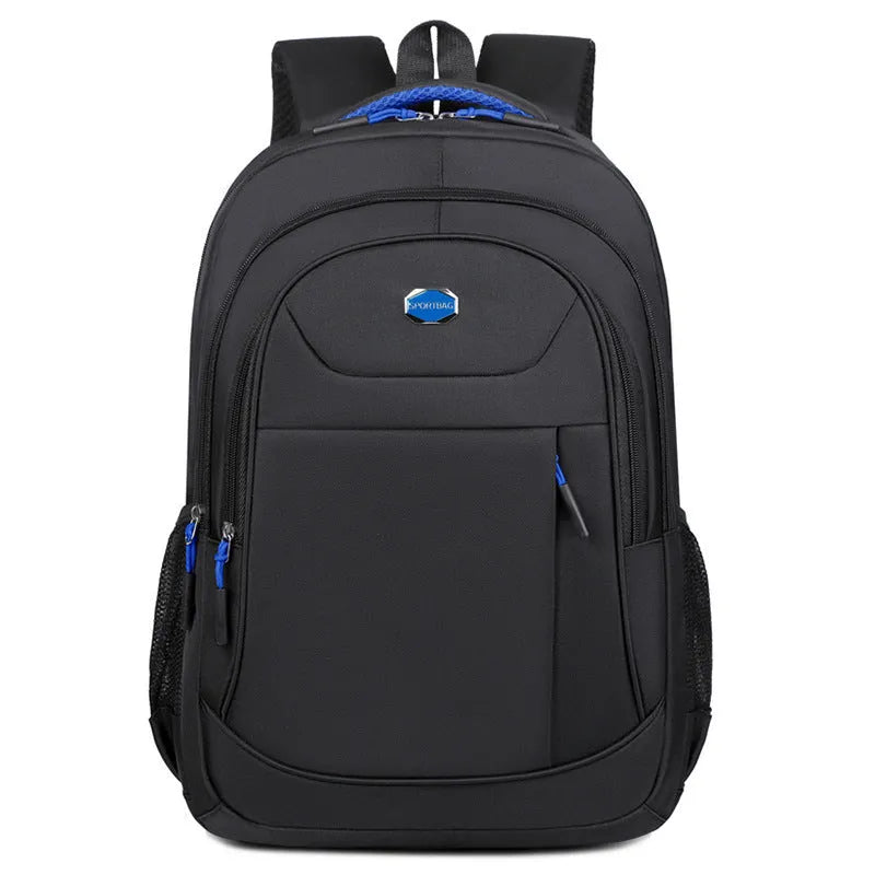Oxford cloth business backpack with curved shoulder straps in black colour showing stitching details