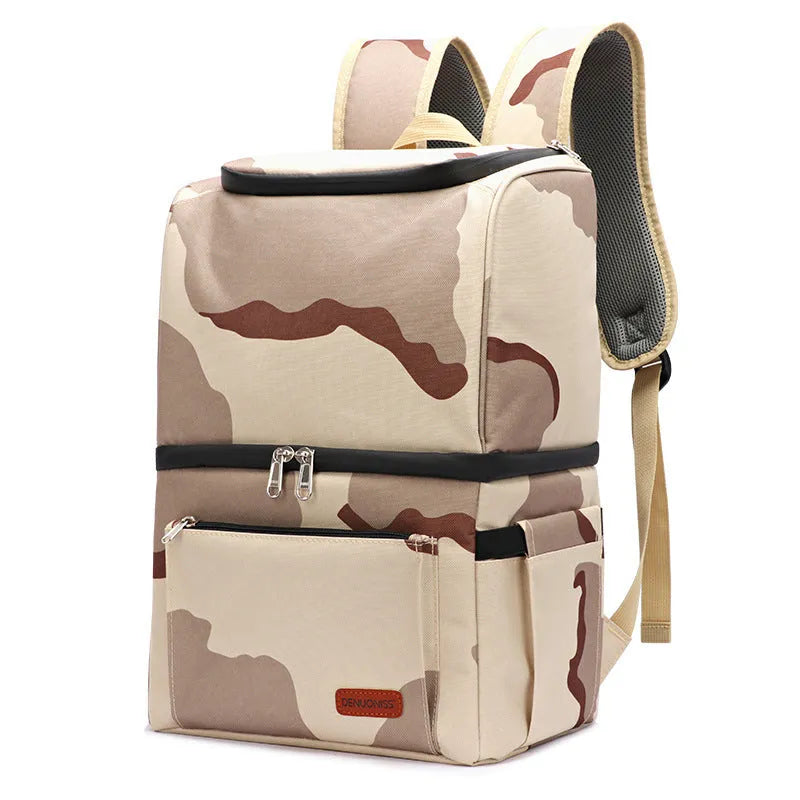 Double layer insulated backpack in Oxford cloth with ice pack compartment and shoulder straps