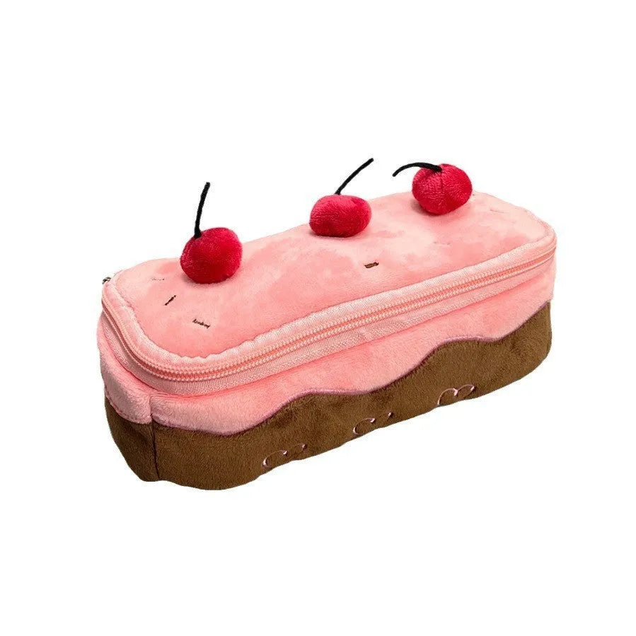 Korean style Cherry Cake design plush velvet pencil bag for pen organisation