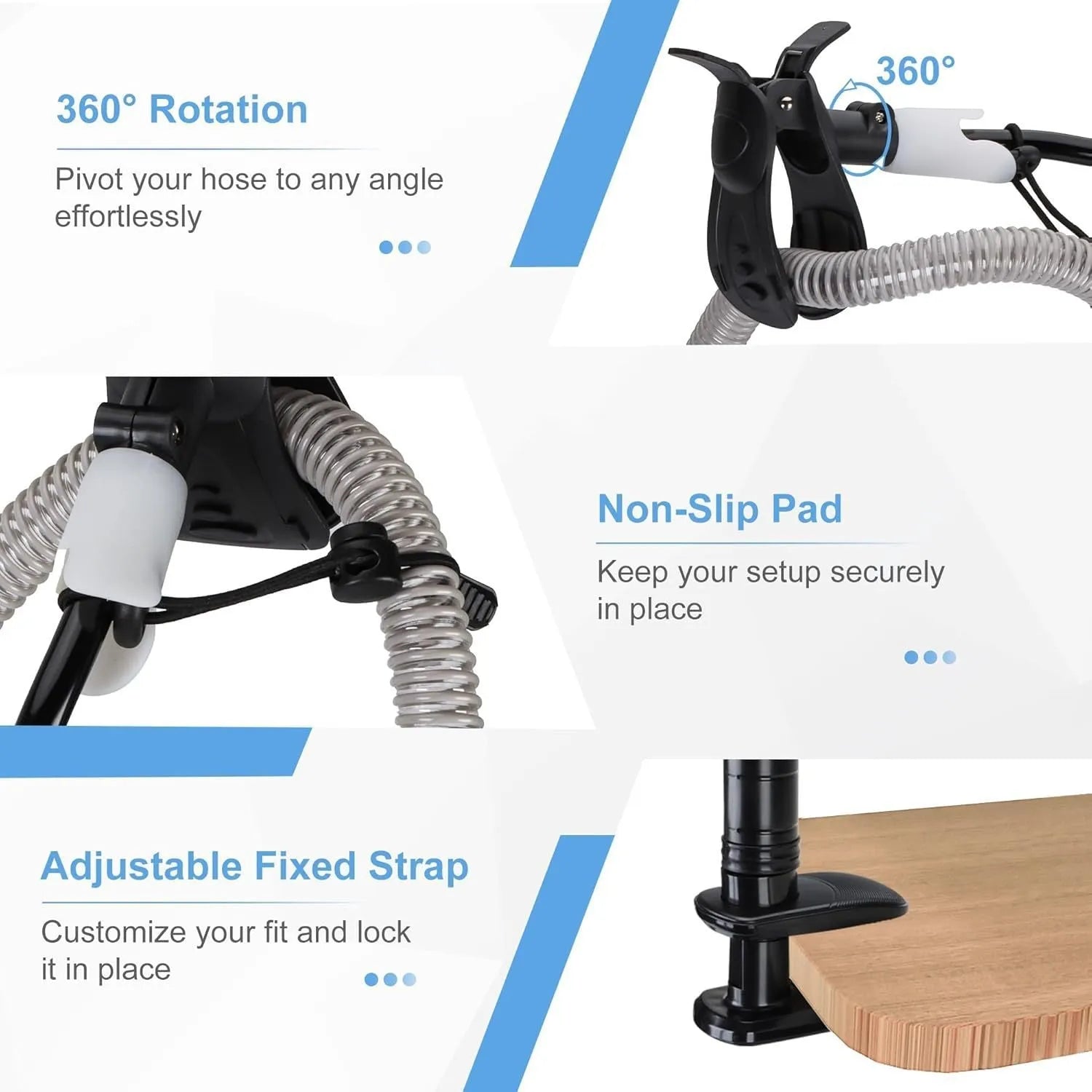 Black ventilator hose bracket made of aluminium alloy and ABS, 95cm length for bedside use