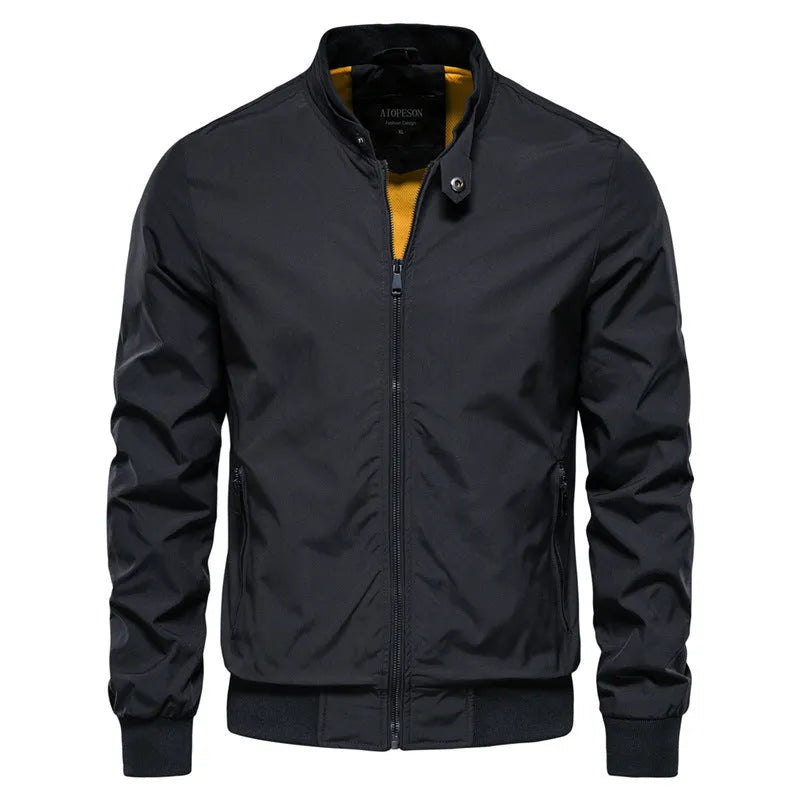 Men's casual thin jacket in army green, black or navy blue made from polyester fibre with continental sizing
