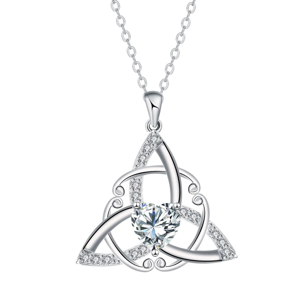 Women's Celtic knot pendant necklace in electroplated copper with geometric design