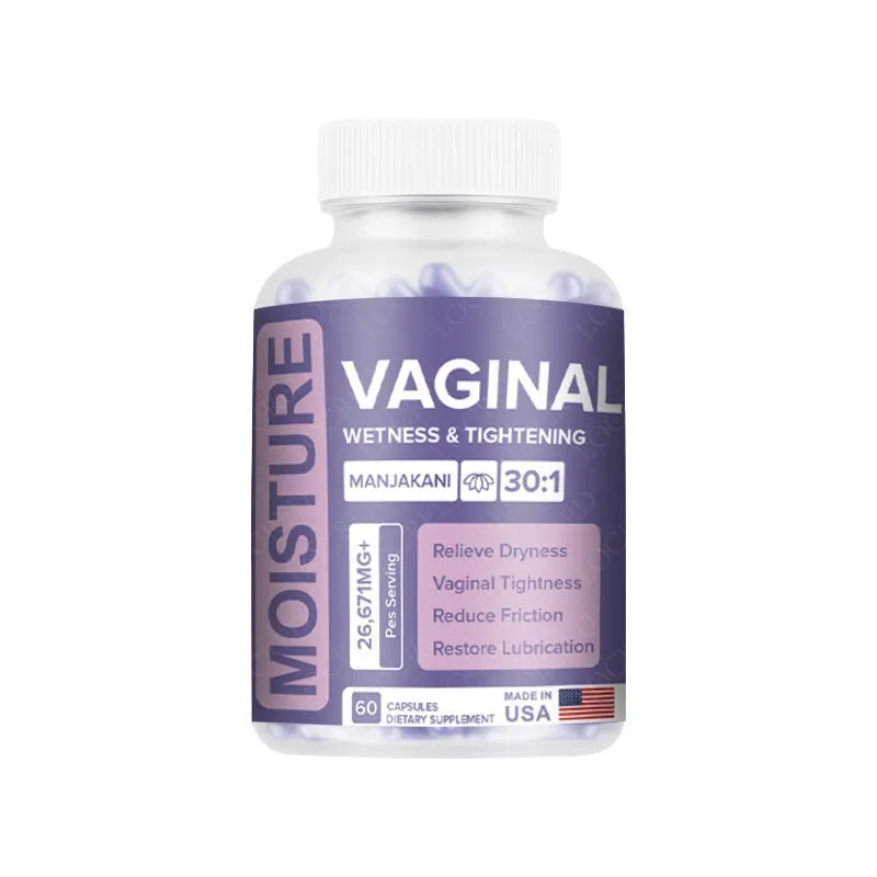 Bottle containing 60 vaginal capsules for adult use with extraction-formulated herbal supplement
