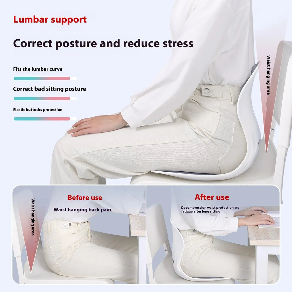 Japanese style solid colour lumbar support seat cushion in grey on a chair.
