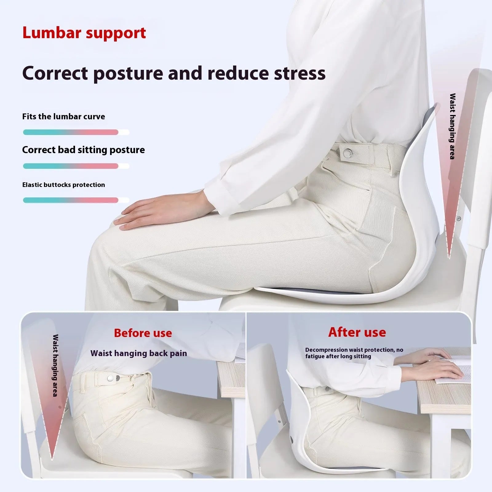 Japanese style solid colour lumbar support seat cushion in grey on a chair.