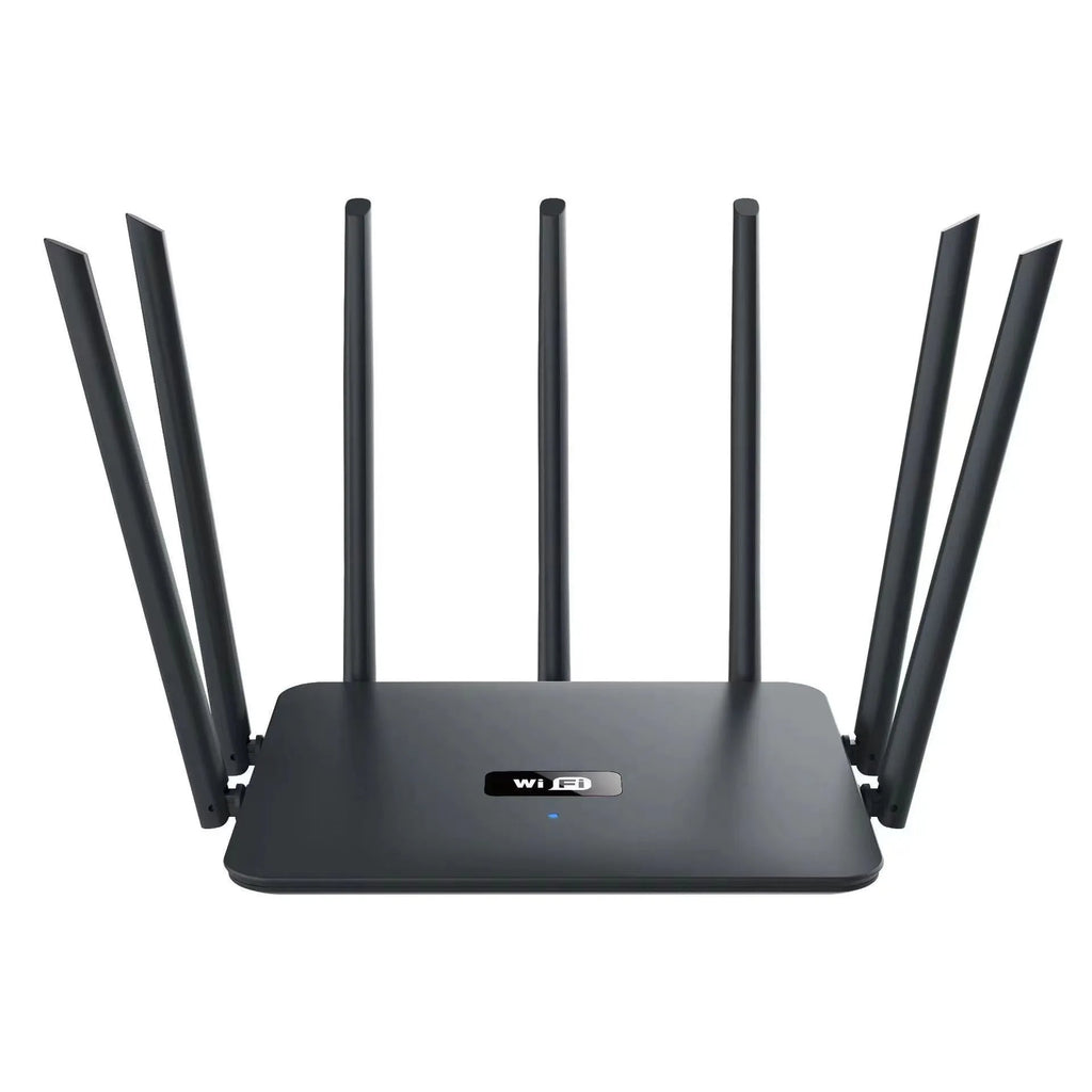 Black and white dual-band 5G Gigabit router with multiple antennas for through-wall whole home WiFi coverage