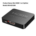 4K HDMI splitter distributing signal to two displays with USB charging cable included