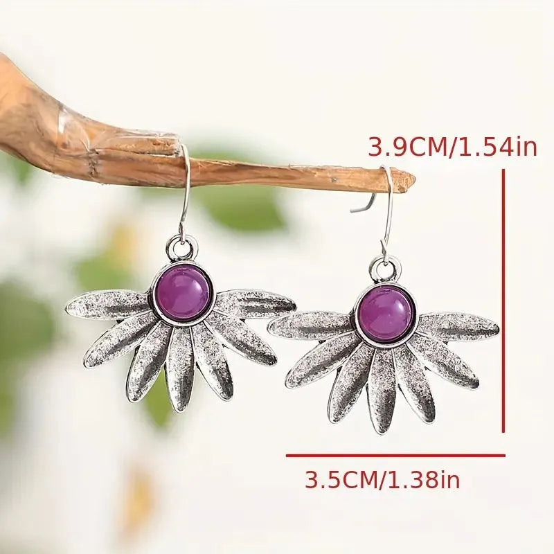 Purple Bohemian zodiac animal earrings with resin gemstone details on alloy base