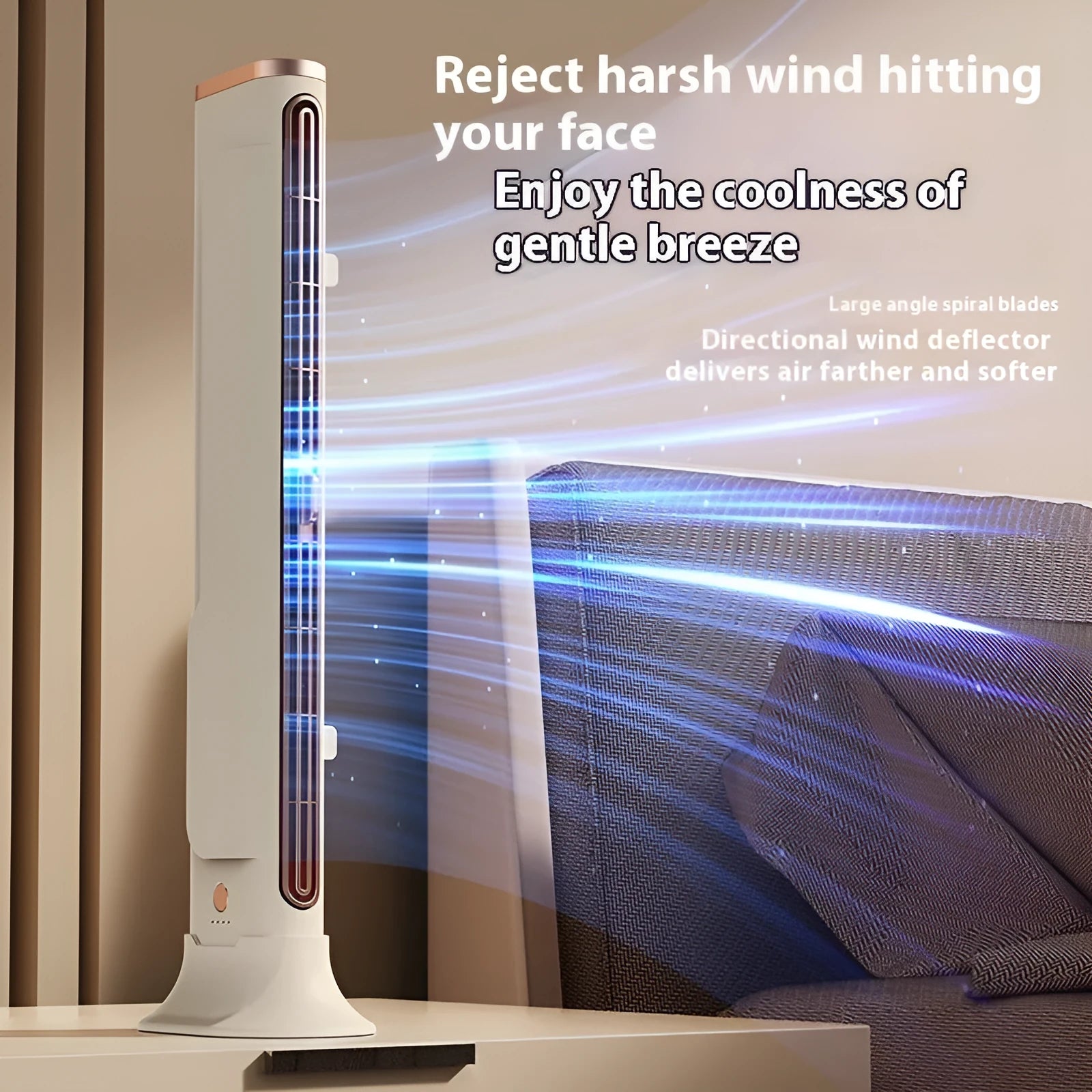 Roman column dual-purpose floor fan in creamy-white with USB cable and control switch