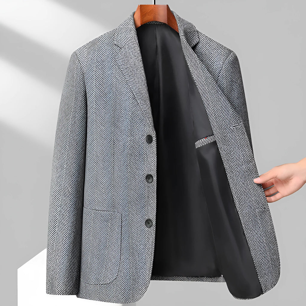 Men's loose fit solid colour wool blend coat for spring and autumn in black, khaki, gray, or dark blue.