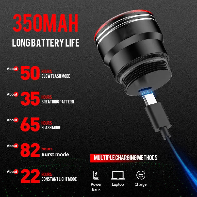 Black USB rechargeable smart brake sensing bicycle taillight with aluminium alloy housing