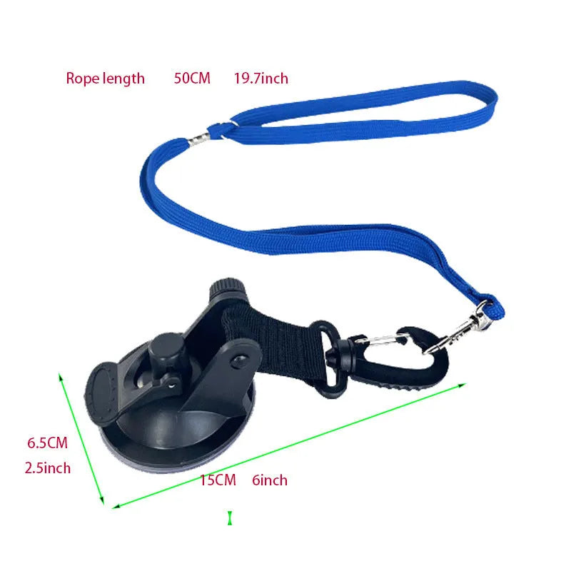 Pet bathing restraint suction cup handcuffs in black and blue with small and large suction cup sizes