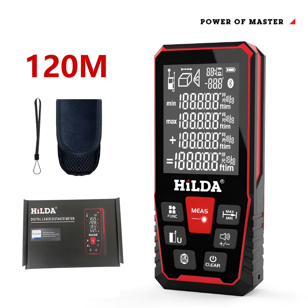 Laser rangefinder device for measuring building and room distances up to 120 metres