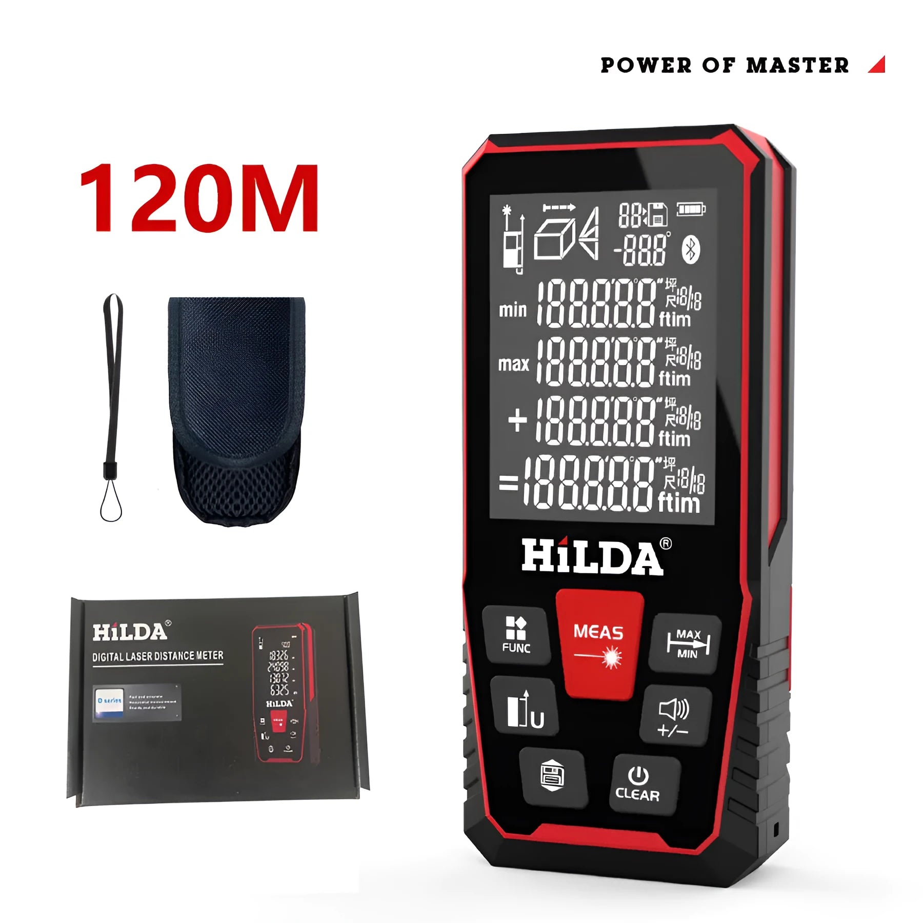 Laser rangefinder device for measuring building and room distances up to 120 metres