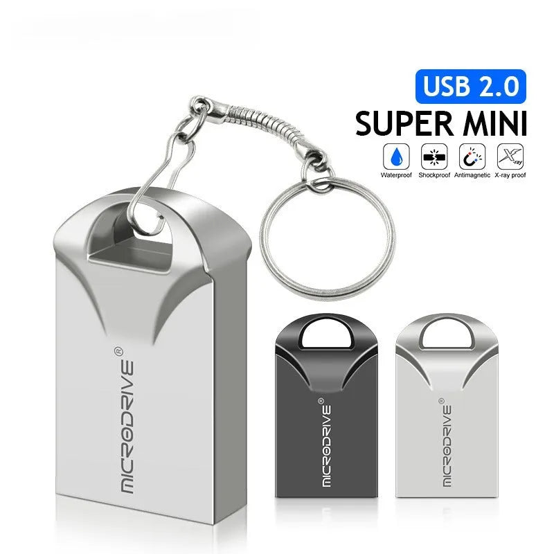 Mini metal USB flash drive in black or silver with compact 23x12x8mm dimensions