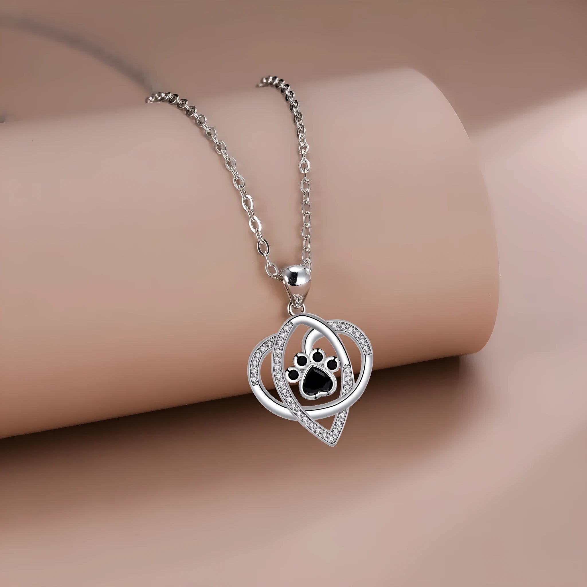 Women's copper necklace with dogs and cats paw footprints pendant on cross chain
