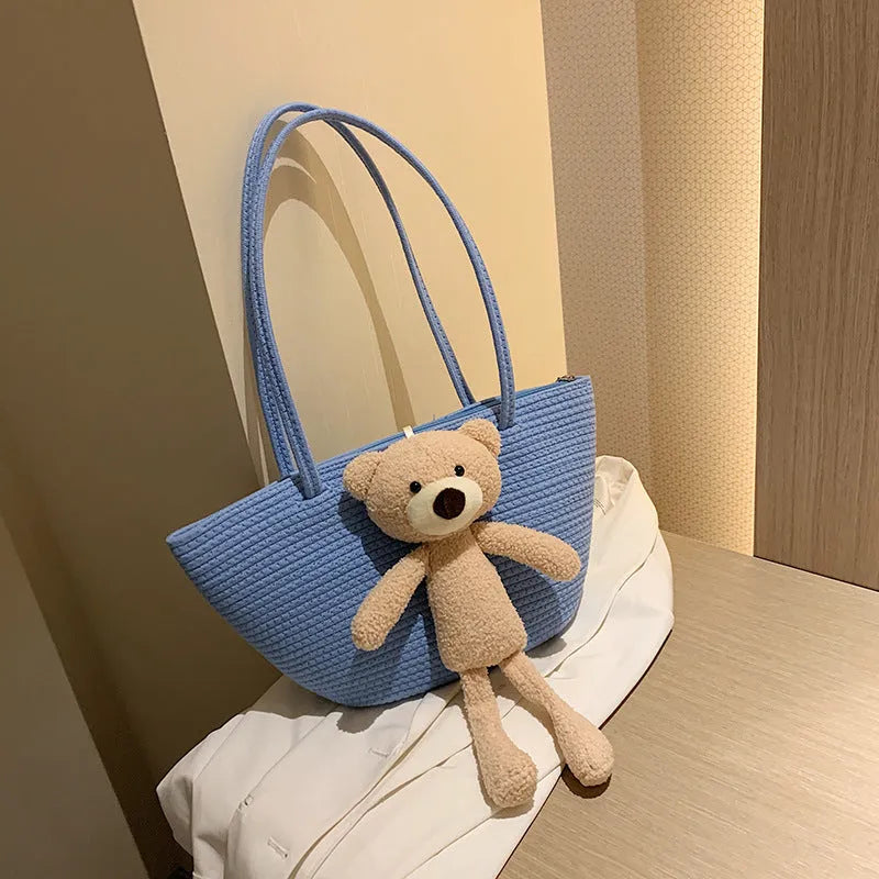 Woven cotton linen dumpling shape shoulder bag with double straps in six colour options