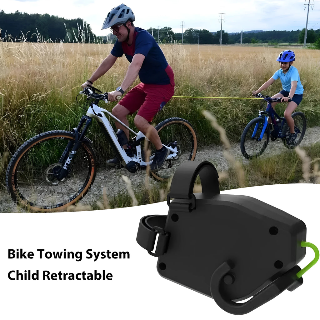 Black plastic and resin bicycle trailer rope for connecting child trailers to adult mountain bikes