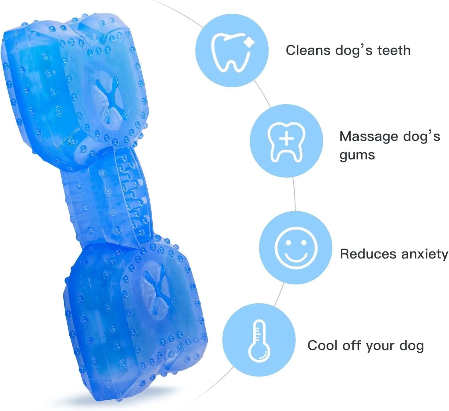 Freezable water-filled dog cooling teether chew toy in bone and circle shapes