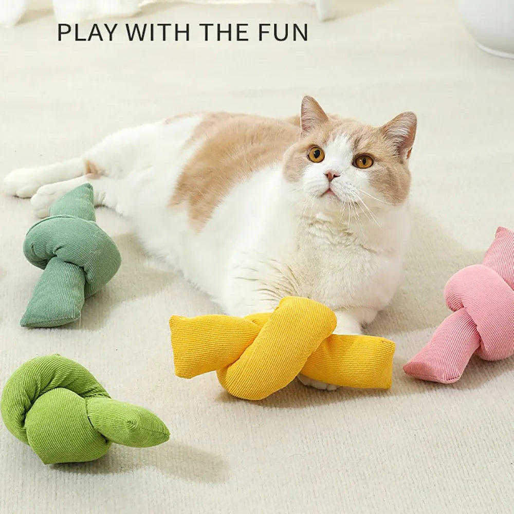 White cotton knotted rope bone dog toy for tug of war and chewing.
